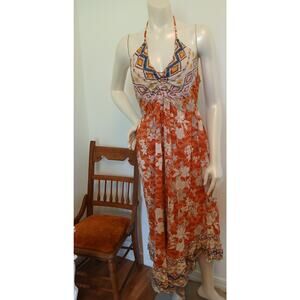 Y2K Angie Boho Wide Leg Ruffled Capri Length Jumpsuit Halter Neck Medium Hippie